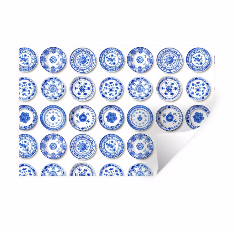 Borden - Bloemen - Patroon - Blauw Muursticker klein 286 -3d