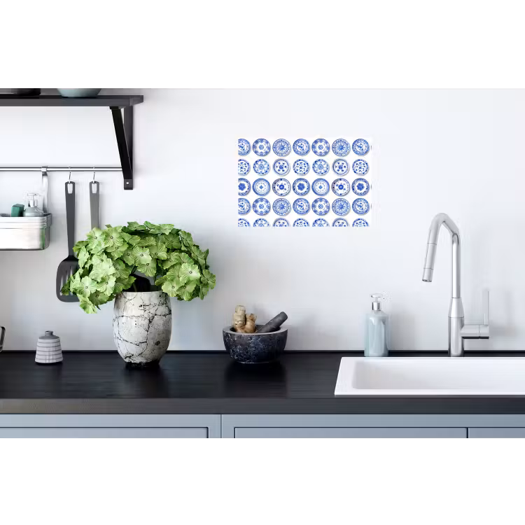 Borden - Bloemen - Patroon - Blauw Muursticker klein 286 -keuken