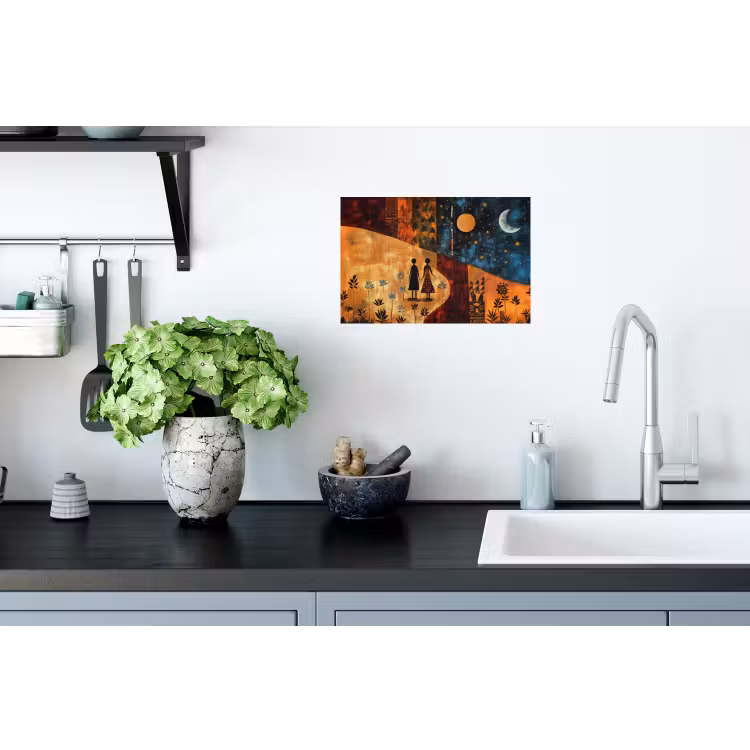 Silhouetten - Abstract - Zon - Maan Muursticker klein -keuken
