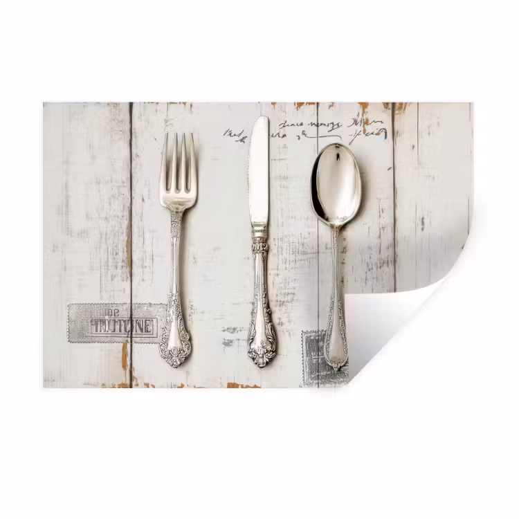 Zilver - Bestek - Hout Muursticker klein -3d