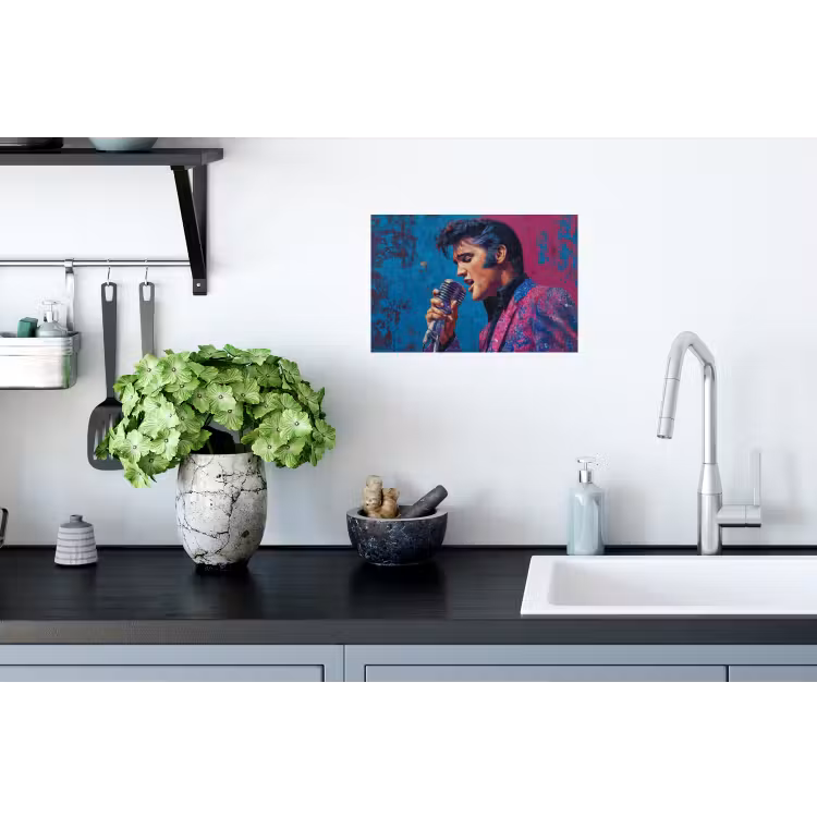 Zingende man - Glitterjas - Microfoon Muursticker klein -keuken