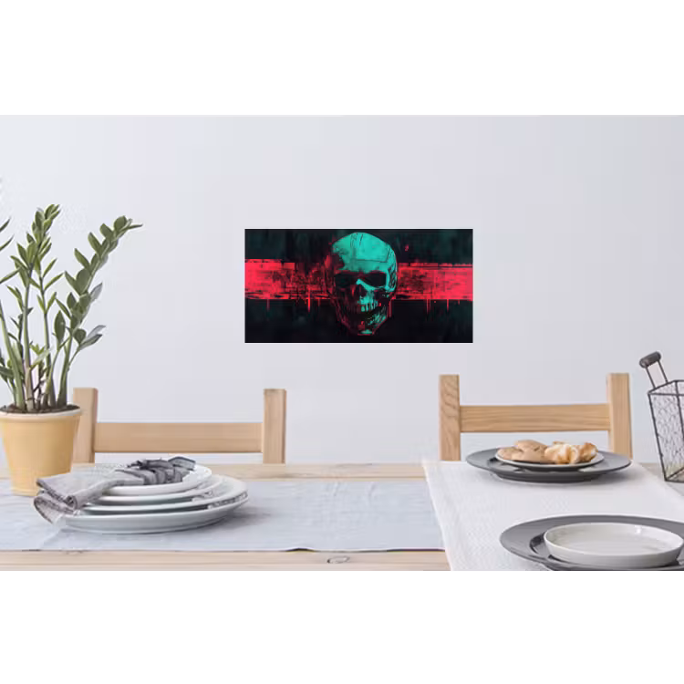 Schedel - Cyberpunk - Neon Rood Muursticker klein -eettafel