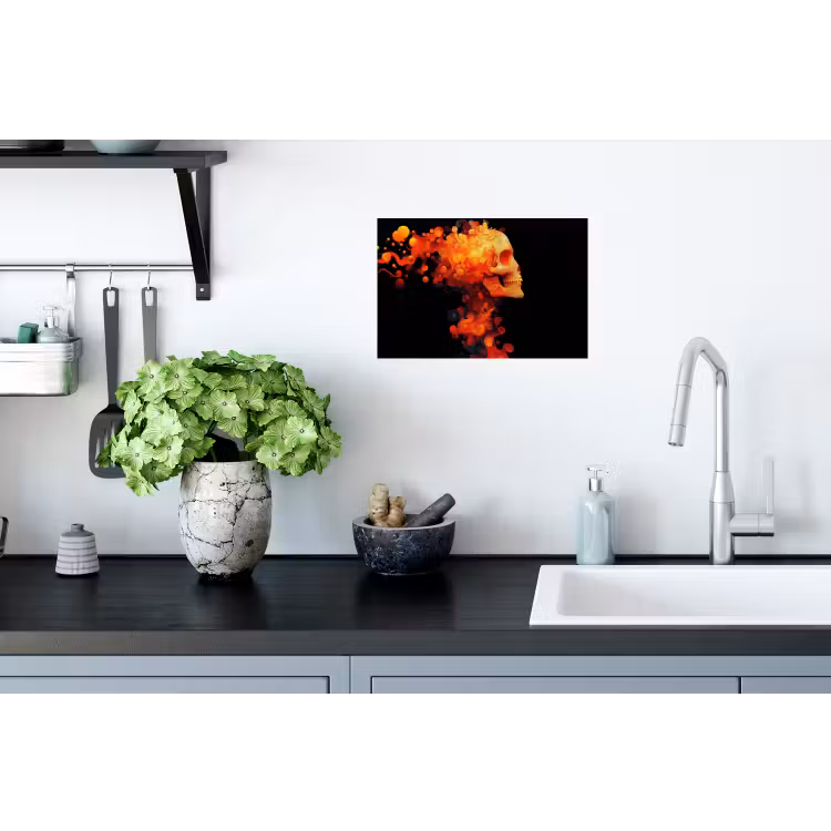 Schedel - Oranje - Zijaanzicht - Vlammen Muursticker klein -keuken