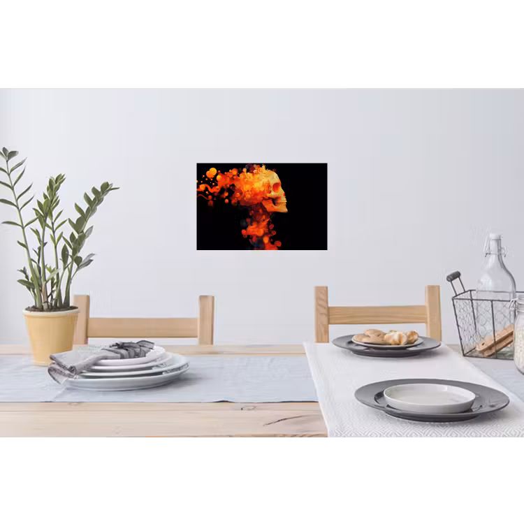 Schedel - Oranje - Zijaanzicht - Vlammen Muursticker klein -eettafel