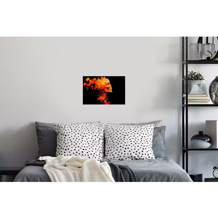 Schedel - Oranje - Zijaanzicht - Vlammen Muursticker klein -slaapkamer