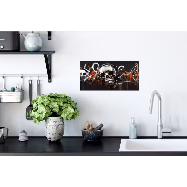 Schedels - Kunst - Donker - Rood Muursticker klein -keuken