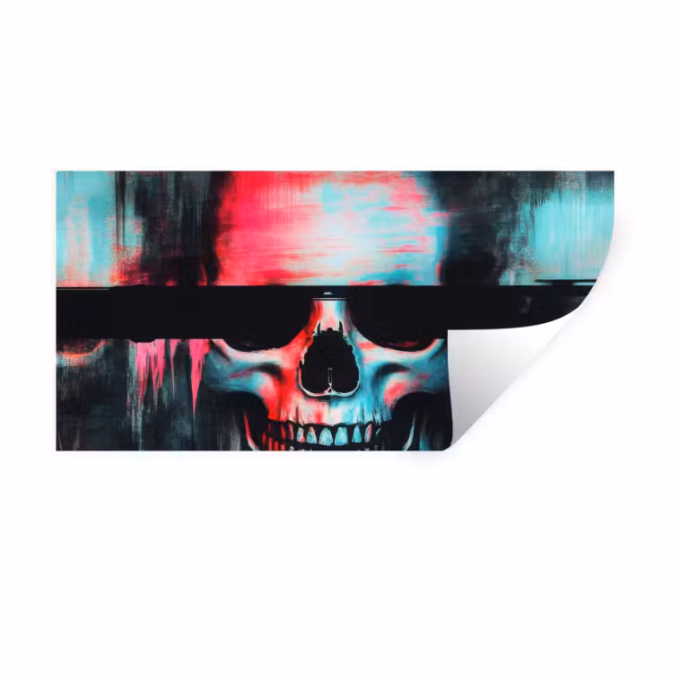 Schedels - Glitch - Cyberpunk Muursticker klein -3d
