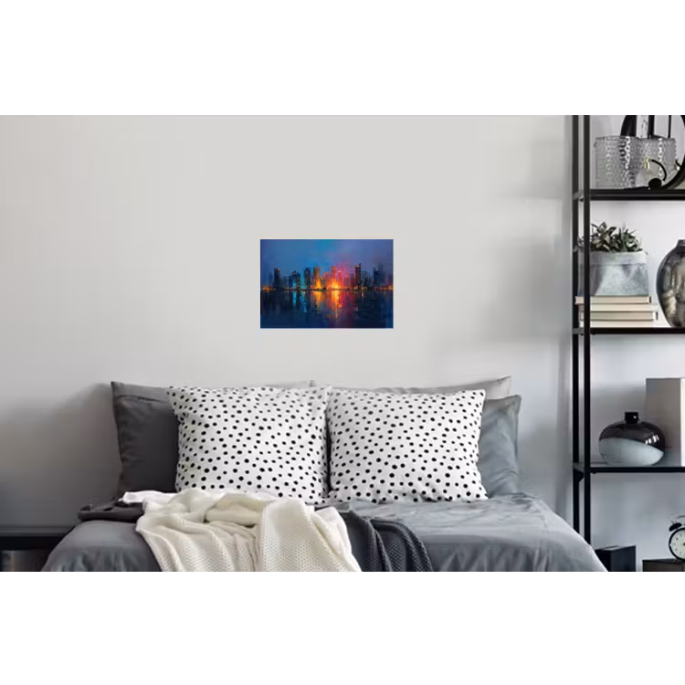 Skyline - Penseelstreken - Donkerblauw - Lichtgevend Muursticker klein -slaapkamer