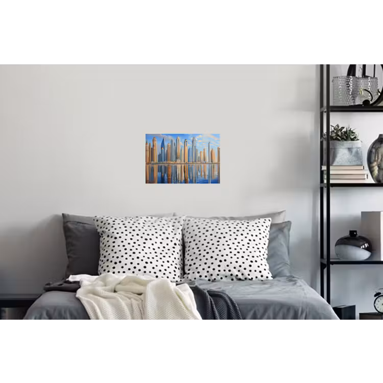 Skyline - Wolkenkrabbers - Water - Blauw Muursticker klein -slaapkamer