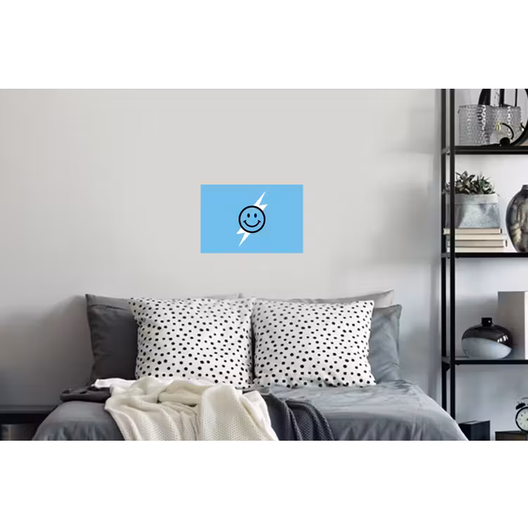 Smiley - Blauw - Bliksem Muursticker klein -slaapkamer