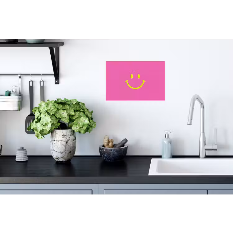 Smiley - Vrolijk - Roze Muursticker klein -keuken