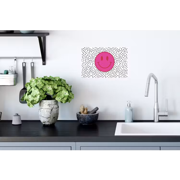 Smiley - Roze - Stippen Muursticker klein -keuken