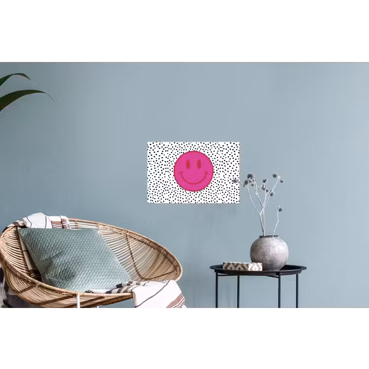 Smiley - Roze - Stippen Muursticker klein -plant