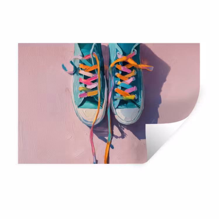 Sneakers - Veters - Kleurrijk - Schaduw Muursticker klein -3d