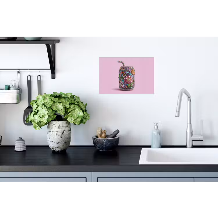 Frisdrankblikje - Bloemenpatroon - Edelstenen - Kleurrijk Muursticker klein -keuken