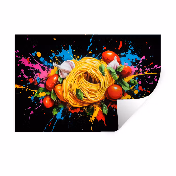 Spaghetti - Graffiti - Verf - Kleurrijk - Eten - Modern Muursticker klein -3d