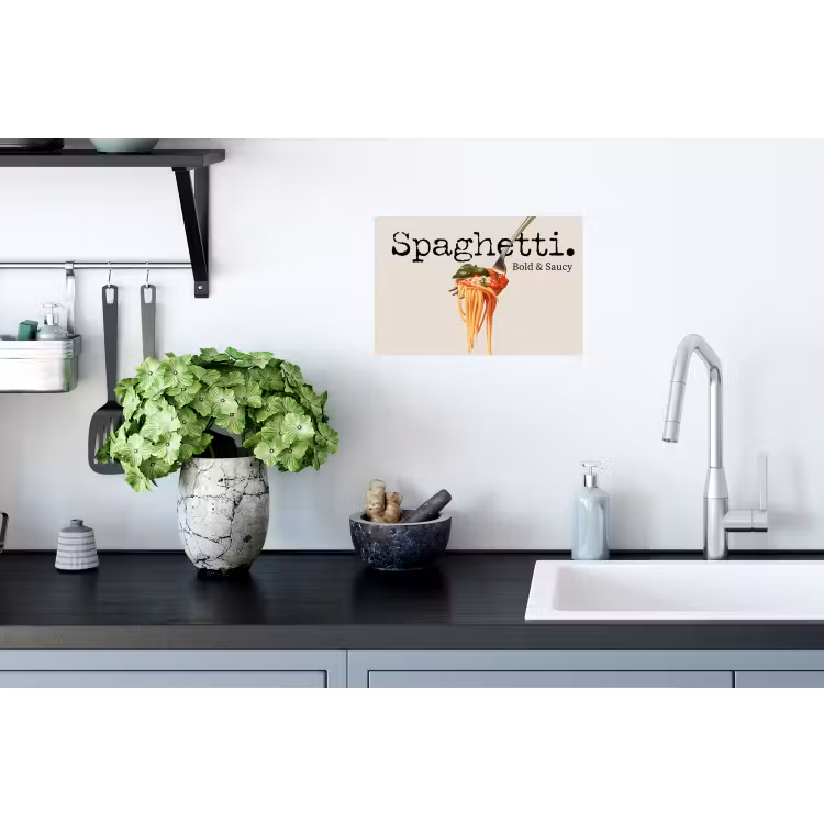 Spaghetti - tomatensaus - Parmezaanse kaas Muursticker klein -keuken
