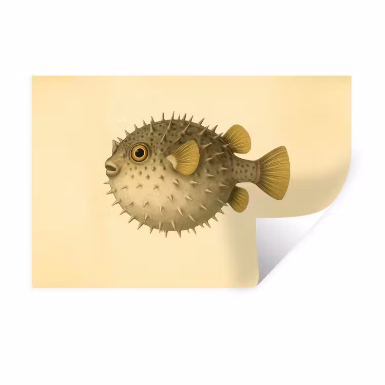 Stekels - Vis - Opgeblazen - Bruin Muursticker klein -3d
