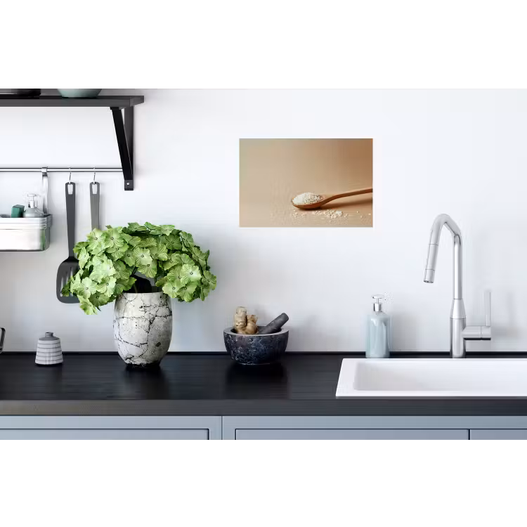 Lepel - Rijst - Hout - Beige Muursticker klein -keuken