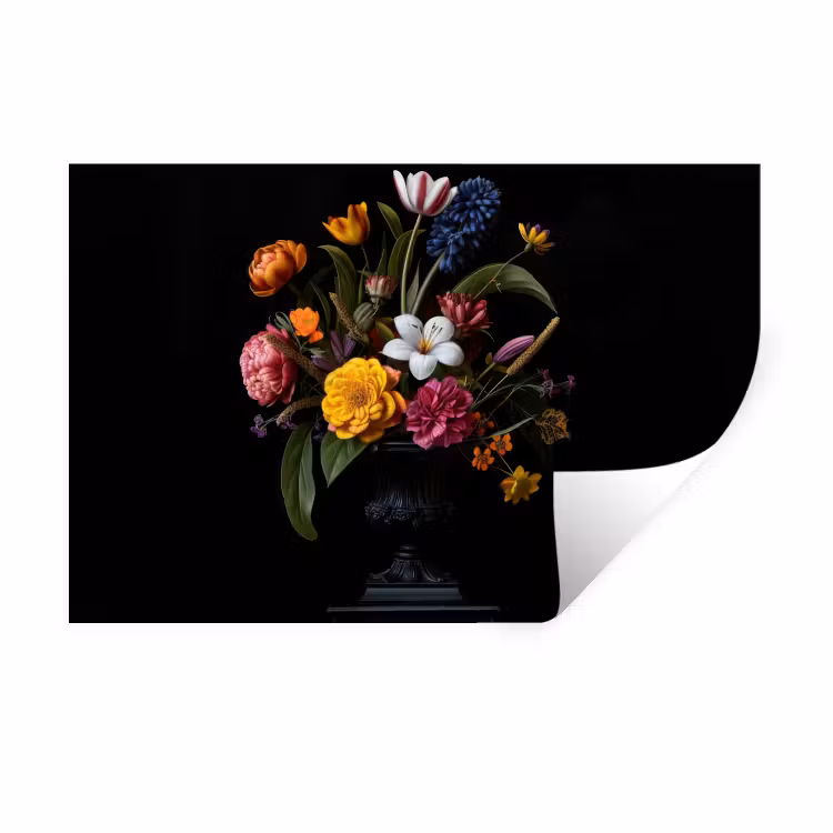Lente - Bloemen - Klassiek - Vaas Muursticker klein -3d