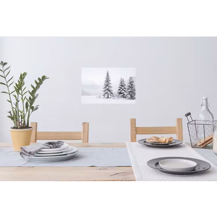 Fijnsparren - Sneeuw - Winter - Landschap - Stilte Muursticker klein -eettafel