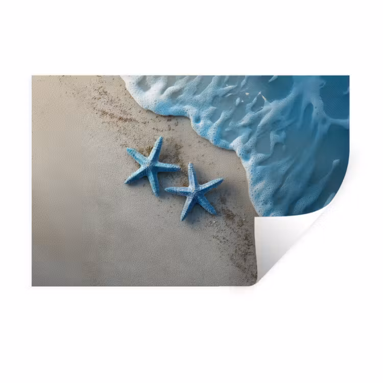 Zeesterren - Zand - Zee - Blauw Muursticker klein -3d