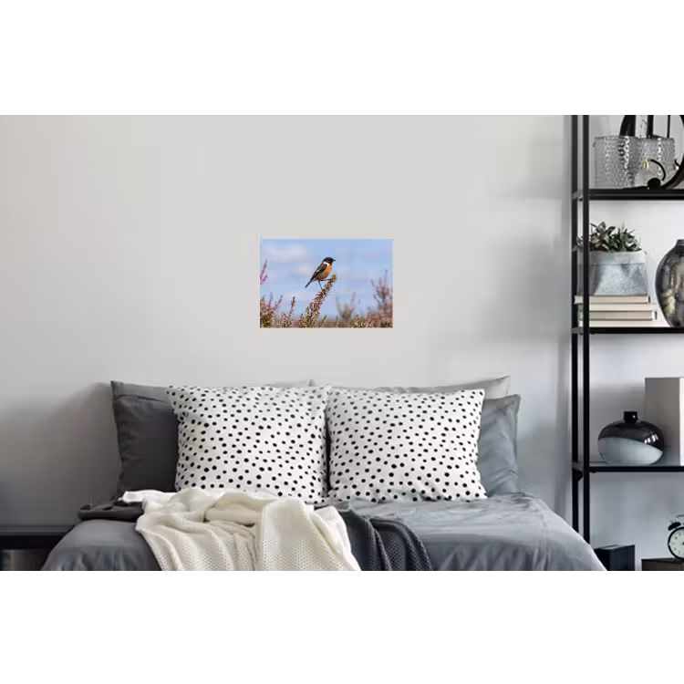 Roodborsttapuit - Heide - Paars - Natuur - Sfeervol Muursticker klein -slaapkamer