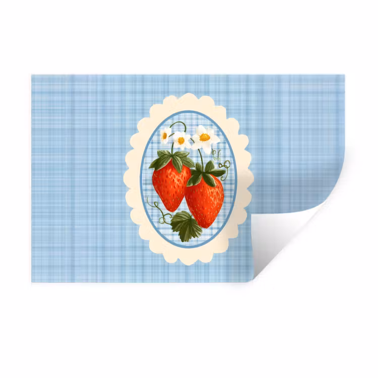 Aardbeien - Lijst - Rood - Geruit Muursticker klein -3d
