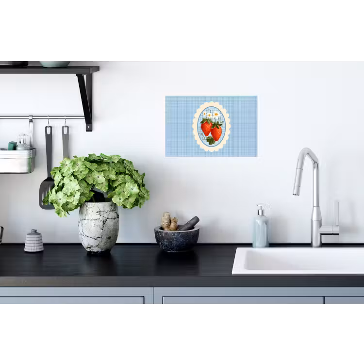 Aardbeien - Lijst - Rood - Geruit Muursticker klein -keuken