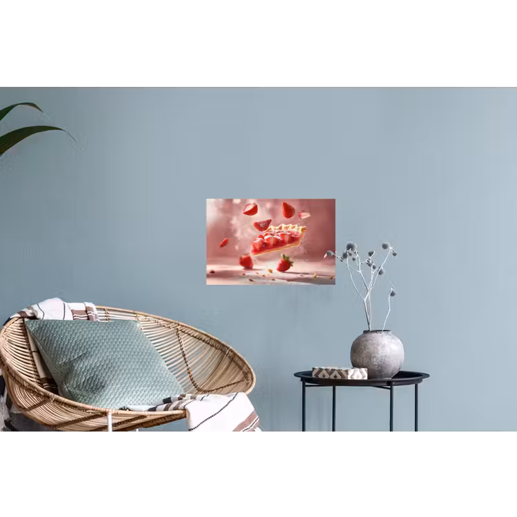 Aardbei - Taart- Eten - Roze Muursticker klein -plant