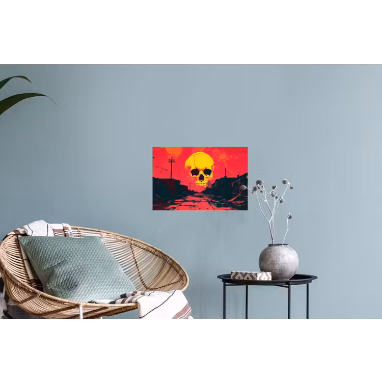 Straat - Verlaten - Schedel - Geel Muursticker klein -plant