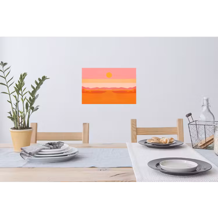 Zon - Abstract - Landschap - Oranje Muursticker klein -eettafel