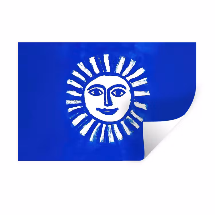 Zon - Gezicht - Penseelstructuur - Blauw Muursticker klein -3d