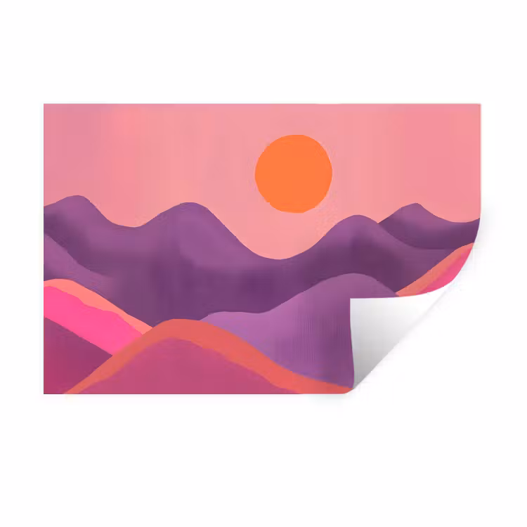 Zon - Heuvels - Paars - Abstract Muursticker klein -3d