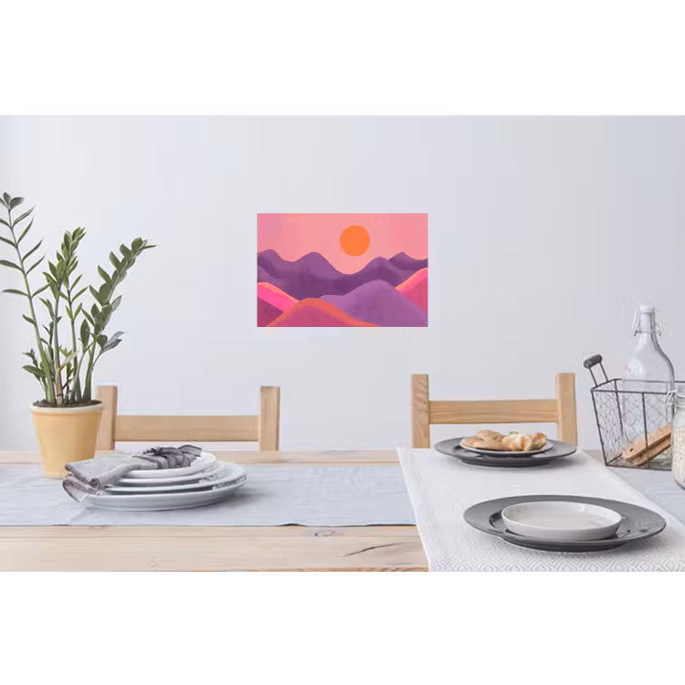 Zon - Heuvels - Paars - Abstract Muursticker klein -eettafel