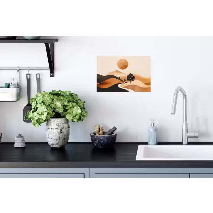 Zon - Heuvels - Boom - Abstract Muursticker klein -keuken
