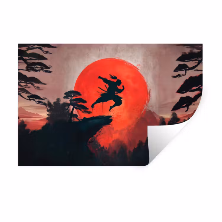 Zon - Krijger - Bomen - Bergen Muursticker klein -3d