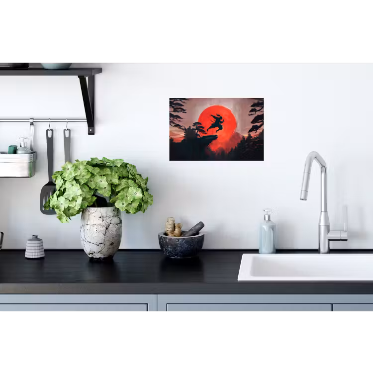 Zon - Krijger - Bomen - Bergen Muursticker klein -keuken