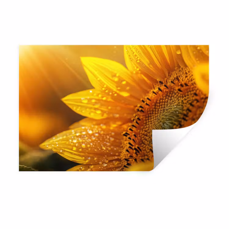 Zonnebloem - Dauwdruppels - Geel - Zonlicht Muursticker klein -3d
