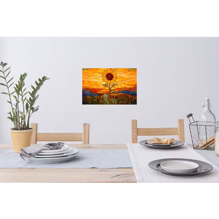 Zonnebloem - Mozaïek - Zonsondergang - Geel Muursticker klein -eettafel