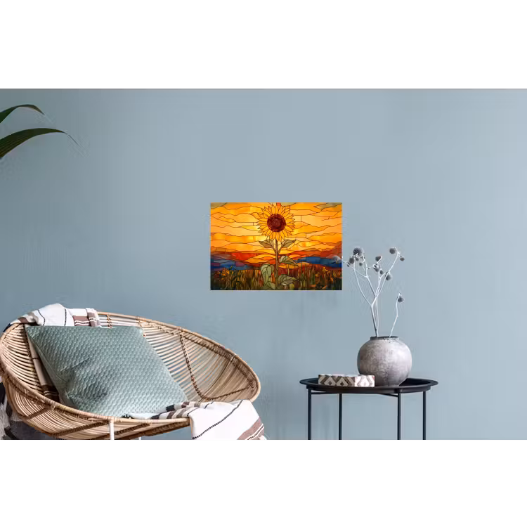 Zonnebloem - Mozaïek - Zonsondergang - Geel Muursticker klein -plant