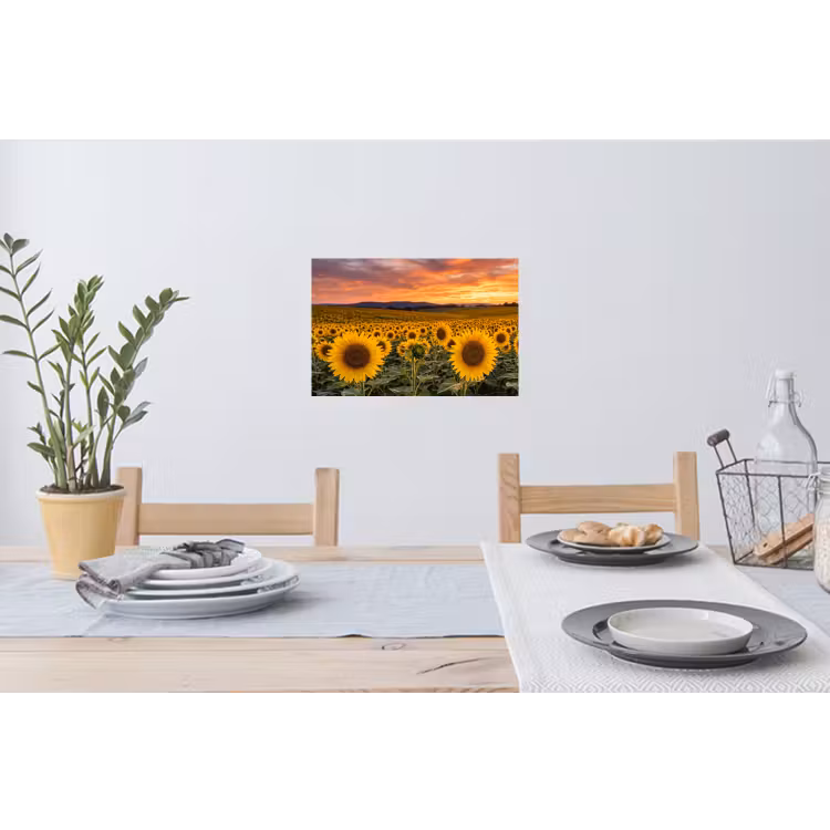 Zonnebloemen - Heuvellandschap - Geel Muursticker klein -eettafel