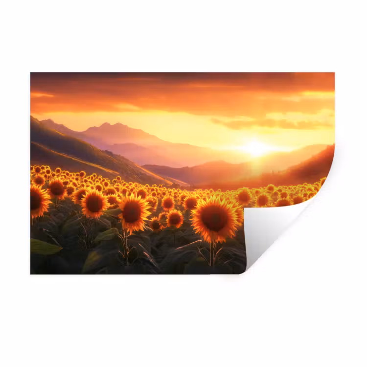 Zonnebloemen - Zonsondergang - Landschap Muursticker klein -3d