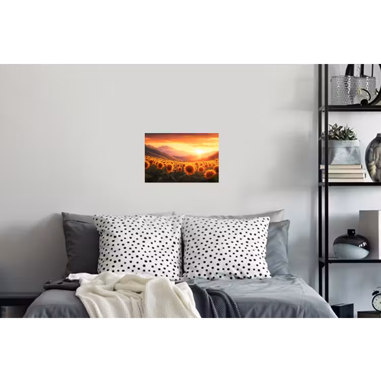 Zonnebloemen - Zonsondergang - Landschap Muursticker klein -slaapkamer