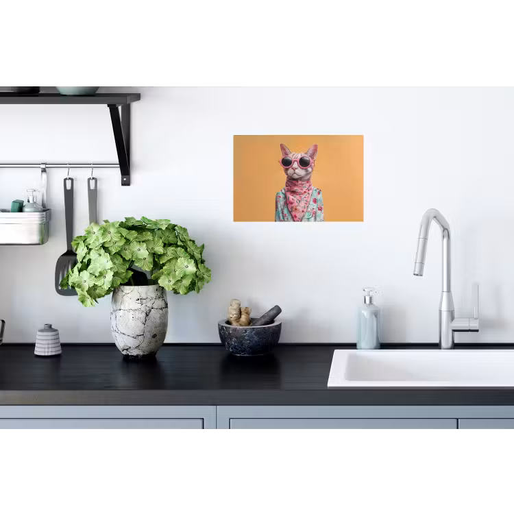 Zonnebril - Kat - Sjaal - Bloemen Muursticker klein -keuken