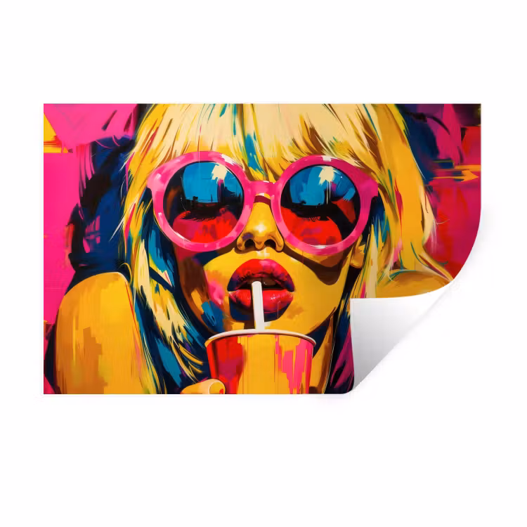 Zonnebril - Roze - Vrouw - Rietje Muursticker klein -3d