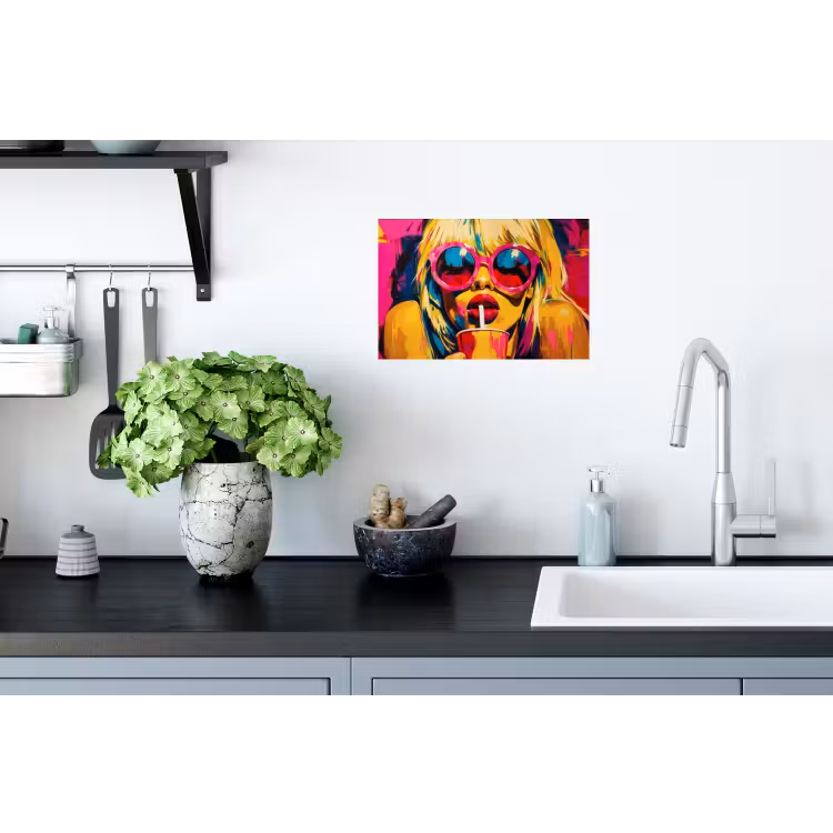 Zonnebril - Roze - Vrouw - Rietje Muursticker klein -keuken