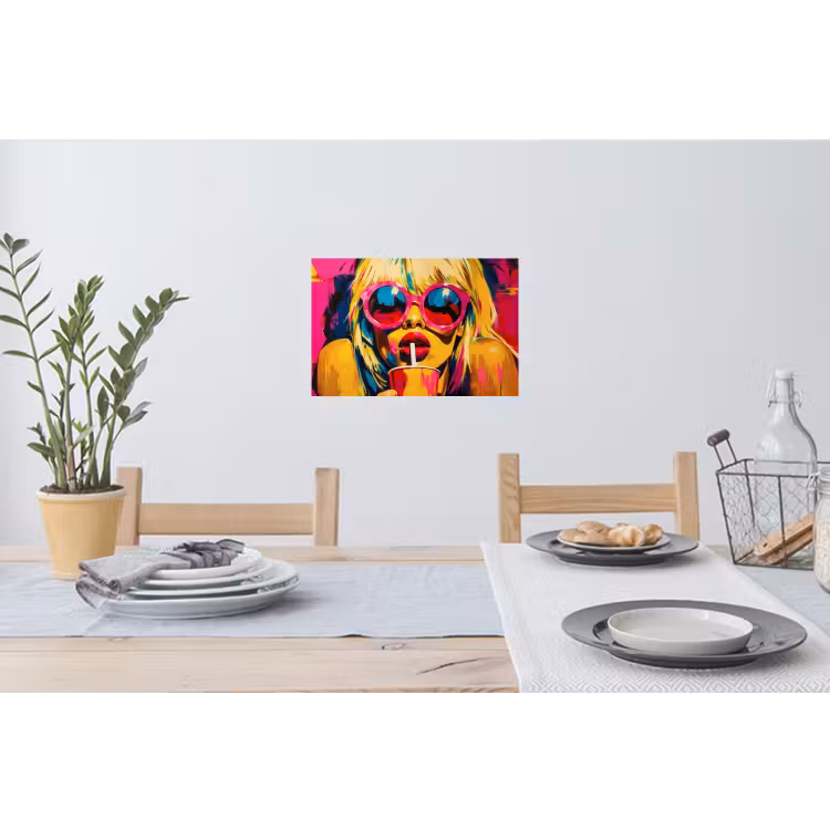 Zonnebril - Roze - Vrouw - Rietje Muursticker klein -eettafel