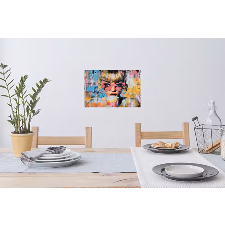 Zonnebril - Vrouw - Kleurrijk - Verfspetters Muursticker klein -eettafel