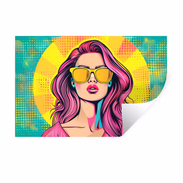 Zonnebril - Vrouw - Zonnig - Geel Muursticker klein -3d